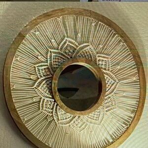 NWT ✨ Mirror Handcrafted Macrame Mandela & Solid Wood Round Mirror 26”